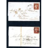 1855 1d red on entire with Bristol spoon cancel & another with re-entry.
