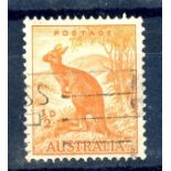 1948 no wmk ½d orange with clear flaw in top left corner. Used, fine. SG 228 var.