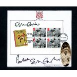 Football: Stanley Matthews autographed (twice) on 1996 Football Legends prestige booklet pane