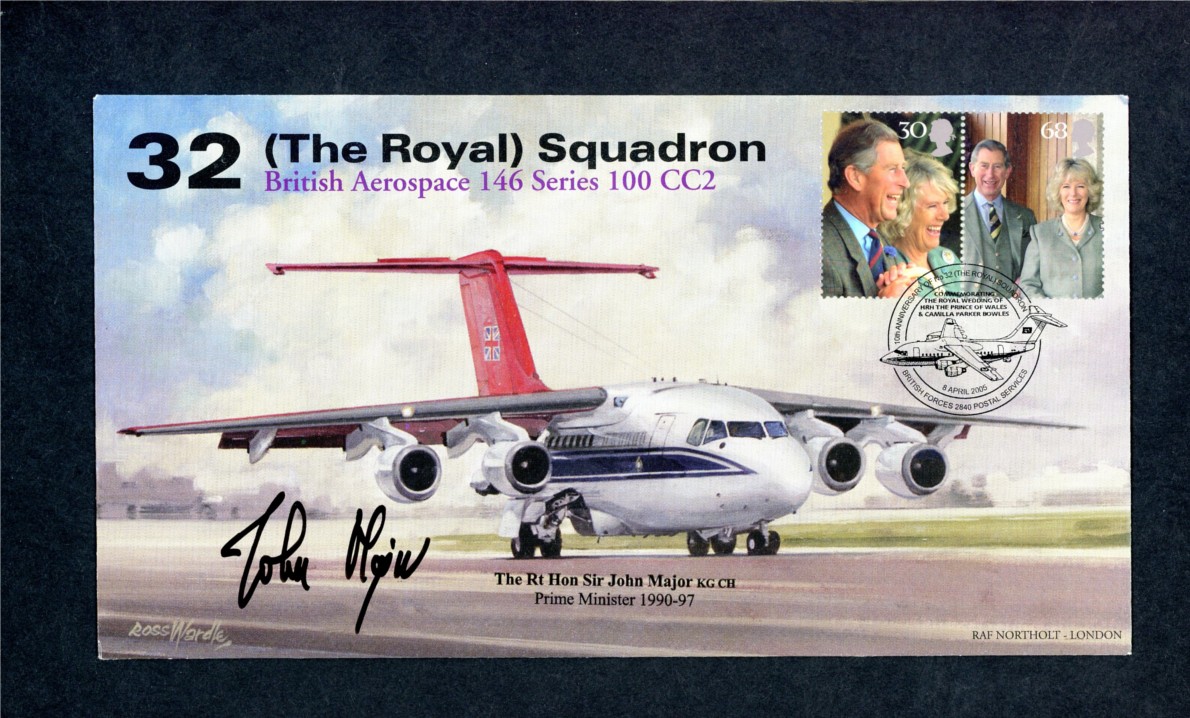 John Major: Autographed on 2005 Royal Wedding Royal Squadron BFPS 2840 Official FDC,