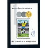 Football: Pele autographed on Brazil U/M 1969 Football Miniature Sheet featuring him.