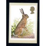 1977 Wildlife 9p Hare with Dark Brown Omitted = value & inscription. With normal set for comparison.