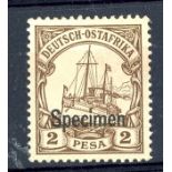 German East Africa: 1901 Yacht 2p overprinted "Specimen" Mint, fine.