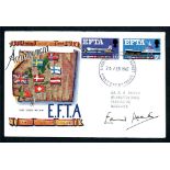 Edward Heath: Autographed on 1967 EFTA Connoisseur FDC. Printed address, fine.