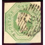 1847-54 1/- green used, 4 margins, fine. With Knopke 1996 Cert & expertised on reverse.