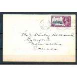 1935 Silver Jubilee 1/- on commercial cover from Hamilton to Nova Scotia. SG 97 Cat £200 on cover.