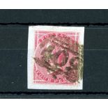 1855-57 4d carmine, Small Garter, cancelled with Jersey 409 numeral on small piece.