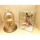 A HERMLE CLOCK UNDER DOME AND CASED SET OF BUTTERFLIES