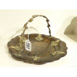 VICTORIAN PAPER MACHE CAKE BASKET LAQUERED DECORATED WITH BRASS