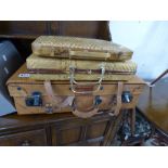 LEATHER SUITCASE WITH 4 WICKER CASES