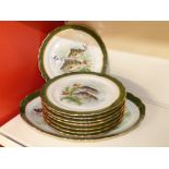 EIGHT LIMOGES FISH DECORATED PLATES AND TRAY