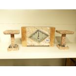 FRENCH MARBLE ART DECO CLOCK WITH GARNITURE