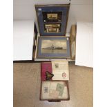 TWO FRAMED PHOTOGRAPHS OF WAR SHIPS AND MILITARY EPHEMERA