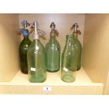 FOUR GLASS SODA SYPHONS + ONE BOTTLE