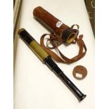 VICTORIAN 4 DRAW BRASS TELESCOPE IN ORIGINAL LEATHER CASE