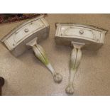 PAIR SMALL PAINTED FLORAL CONSOL TABLE ON CABRIOLE AND BALL AND CLAW SUPPORT