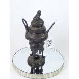 ORIENTAL BRONZE TWIN HANDLED LIDDED CENSOR 21 CMS