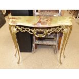 GILDED ORNATE BRASS CONSOLE TABLE WITH ONYX TOP