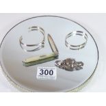 HALLMARKED SILVER FRUIT KNIFE 2 BANGLES AND ART NOUVEAU BROOCH