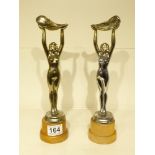 PAIR OF ART DECO STYLE CHROME FIGURES OF NUDE LADIES