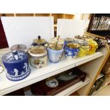 13 DECORATIVE CERAMIC BISCUIT BARRELS