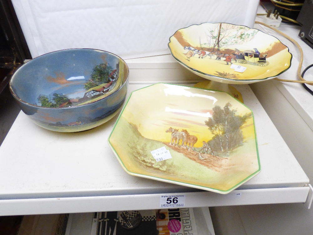 DOULTON COMPORT WITH COACHING SCENE AND TWO OTHER DOULTON BOWLS