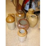 6 STONEWARE STORAGE JARS