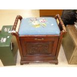 LATE VICTORIAN CARVED TAPESTRY TOP MUSIC STOOL