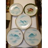 NINE THOMAS PORCELAIN FISH PLATES AND ANOTHER BY LIMOGES