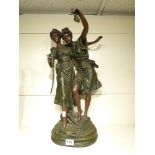 BRONZED FIGURES IN RESIN OF TWO LADIES 58 CMS