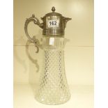 CUT GLASS WITH SILVER PLATE CLARET JUG 36CMS