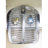 AN AUSTIN CHROME CAR GRILL WITH AA AND RAC BADGES 49CM BY 42CM