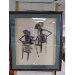 MODERN FRAMED STUDY OF THIA PUPPETS 50 X 60 CMS