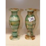 A PAIR OF MARBLE VASES 20.5CM HIGH