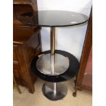 PAIR OF RETRO STYLE BLACK GLASS AND CHROME TABLES