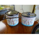 2 VICTORIAN FLORAL AND GREEK KEY DESIGN BISCUIT BARRELS