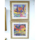 A PAIR OF IMPRESSIONIST PRINTS OF LANDSCAPES AFTER - DERRY BAPIST (40X40)