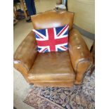 FRENCH BROWN LEATHER CLUB CHAIR