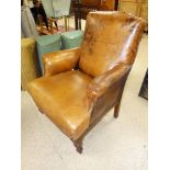 VINTAGE FRENCH BROWN LEATHER CLUB CHAIR