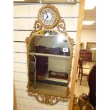 GILT MIRROR WITH ORNATE CLOCK ON TOP 89 CMS