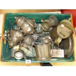 BOX OF ANTIQUE PEWTER ITEMS