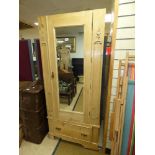 LATE VICTORIAN POLISHED PINE MIRRORED SINGLE WARDROBE