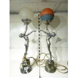 PAIR OF ART DECO STYLE LAMPS OF DANCING GIRLS 66 CMS