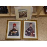 A PAIR OF FRAMED PRINTS OF LORD KITCHENER AND LORD METHUEN AND AN UNFRAMED PRINT OF A BATTLE SCENE
