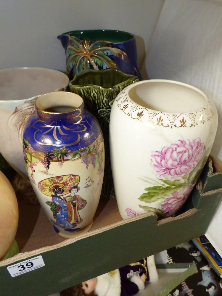 A FREDERICK RHEADE VALDA VASE, A SYLVAC STORK JUG AND MIXED DECORATIVE VASES INCLUDING A BESWICK - Image 5 of 5