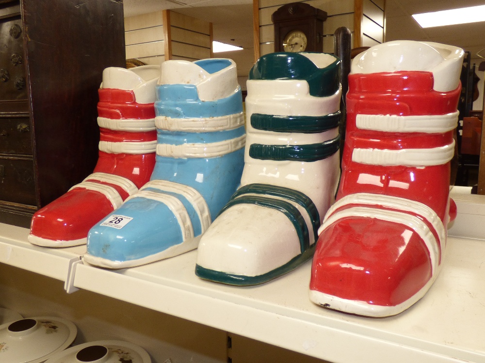 A SET OF FOUR CERAMIC VASES IN THE FORM OF SKI BOOTS - Image 2 of 4