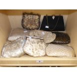 EIGHT VARIOUS VINTAGE EVENING BAGS WITH GOLD THREAD, EMBROIDERED AND FAUX PEARL DECORATIONS AND