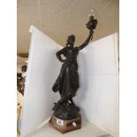 A LATE 19TH CENTURY SPELTER FIGURE LAMP 57CM HIGH