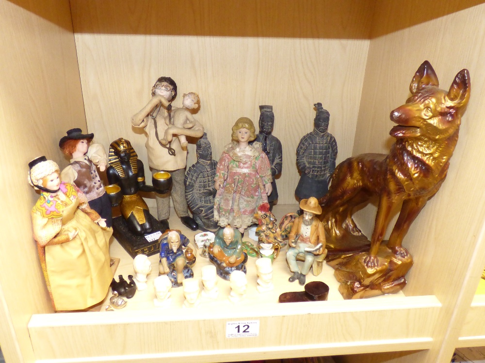 A PLASTER ALSATION FIGURE AND A SELECTION OF FIGURES AND MINIATURE BUSTS