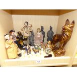 A PLASTER ALSATION FIGURE AND A SELECTION OF FIGURES AND MINIATURE BUSTS